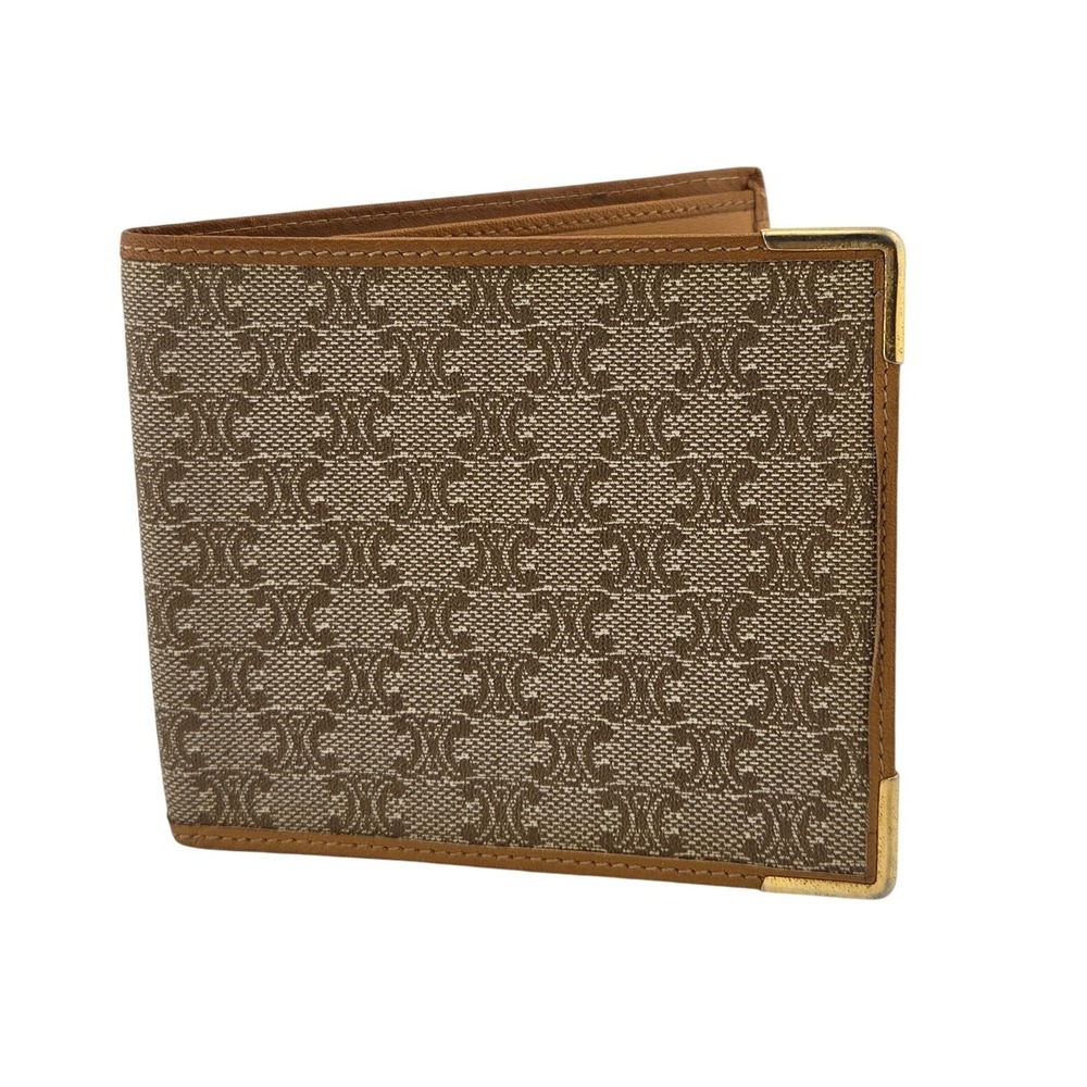 Celine Vintage Macadam Monogram Bifold Wallet Brown Canvas Leather Italy M06